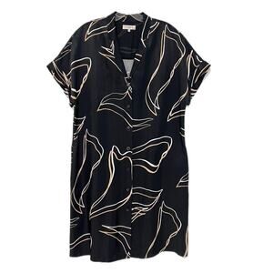 Lafayette 148 Shirt Dress Women M Black Relaxed Contour Sawyer Pockets Button